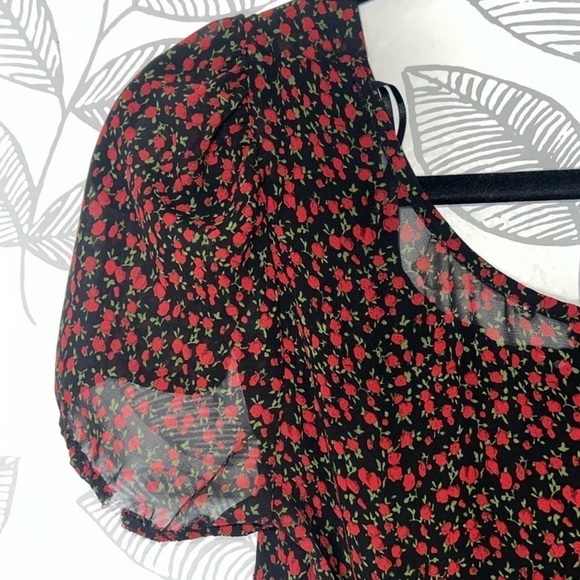 Victoria + Sofia Mini Dress S NWT Black Red Floral Tie Hem Lingerie Slip Style - Picture 8 of 11